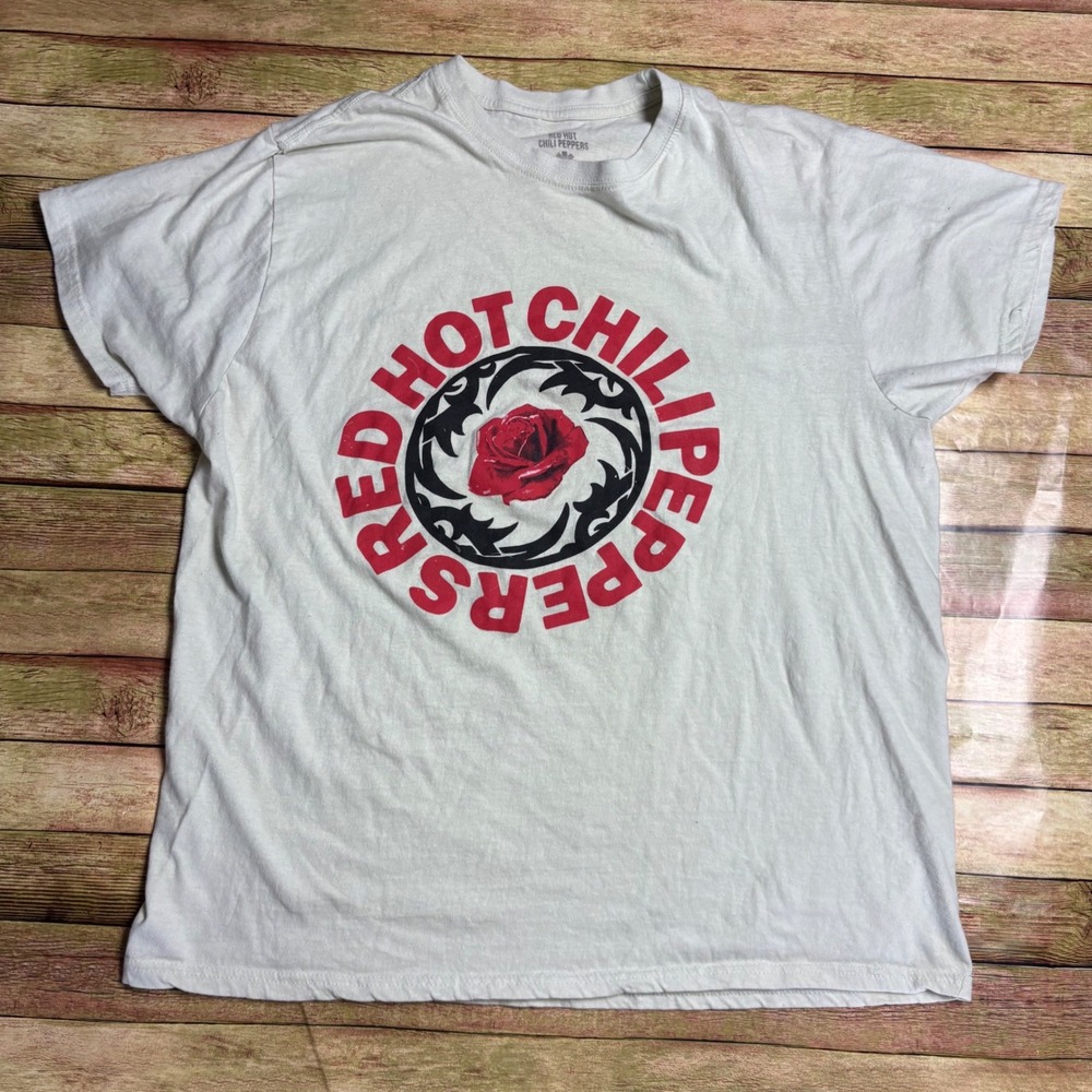Red Hot Chili Peppers Graphic Tee • White Rose Band T-Shirt • Men's 2XL